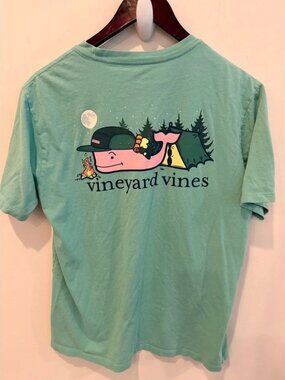 Vineyard Vines Mens Camping Whale Pocket T-Shirt Green Short Sleeve Smal